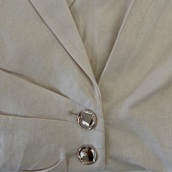 NEW ZARA LINEN BLEND BLAZER DRESS PLEAT BEIGE OFF WHITE IVORY 7875/939 SZ S - Picture 15 of 15
